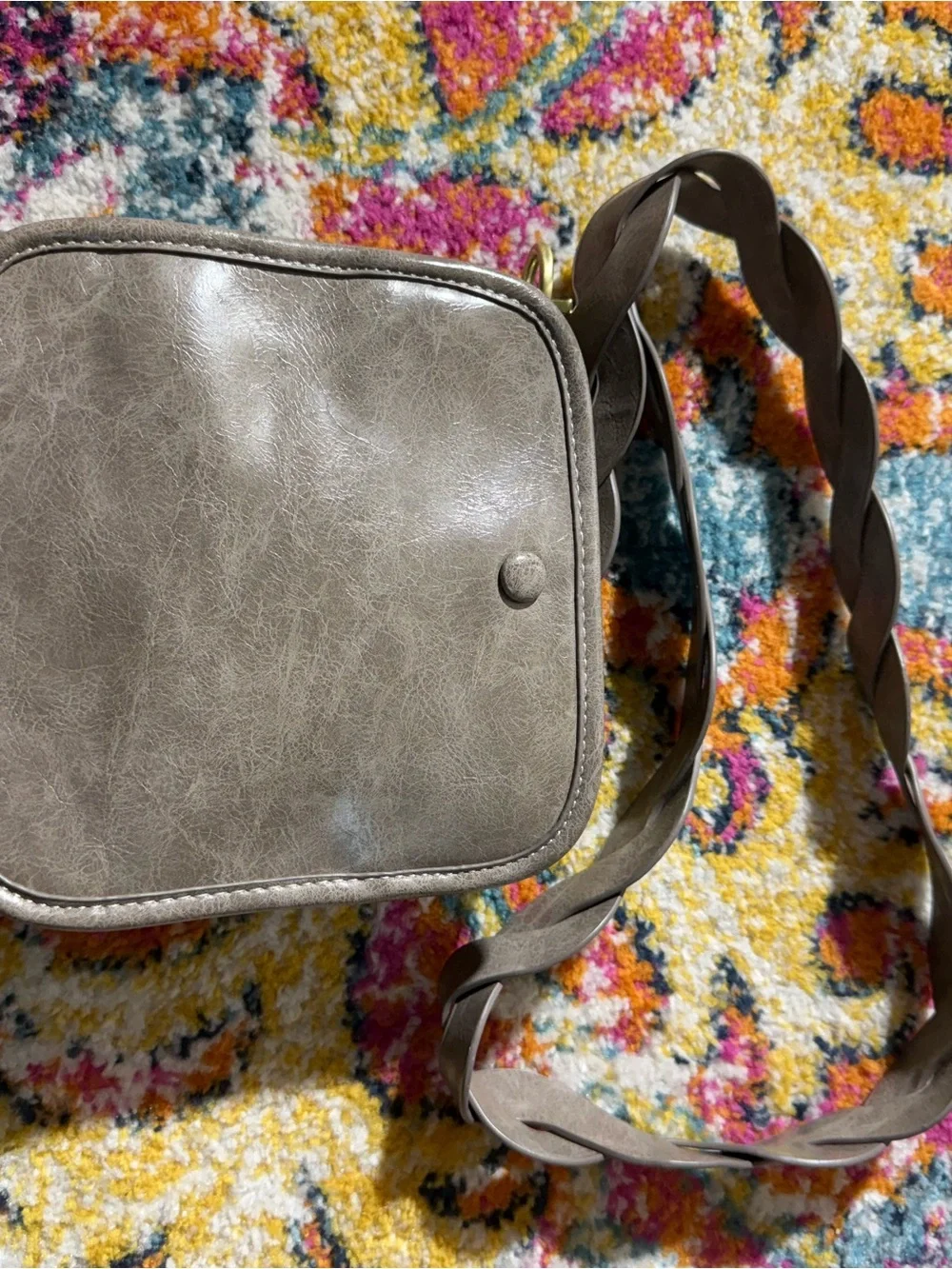 Anthropologie Metallic Taupe Faux-Leather Crossbody with Gold Snap